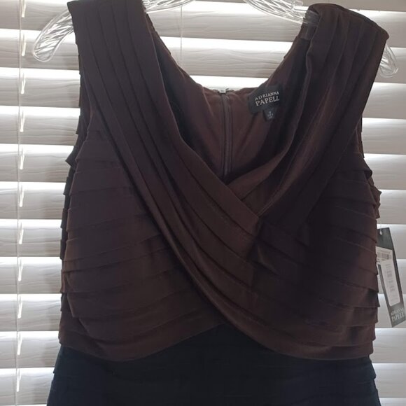 NWT Adrianna Papell Size 14 (Runs Small Fits 8/10) Two-Tone Brown Black Pleated - Picture 6 of 7